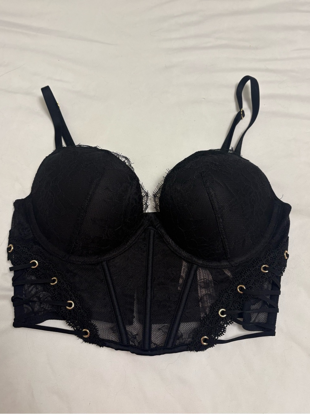 Victoria's Secret Very Sexy Black Lace Push Up Longline Bustier Bra Corset 34C